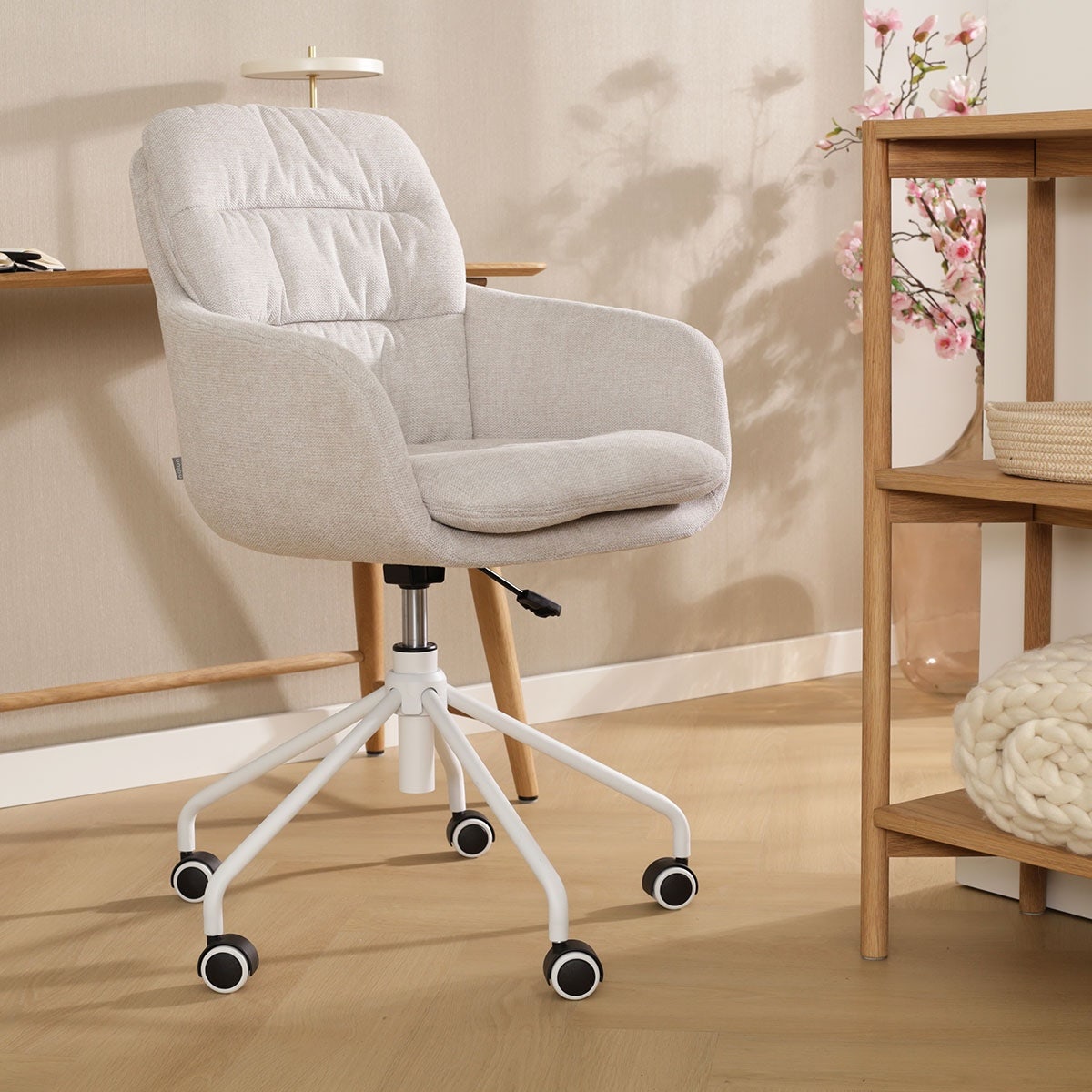 Nolon Nout-Mia Bureaustoelen Set van 2 - Beige - Wit Onderstel