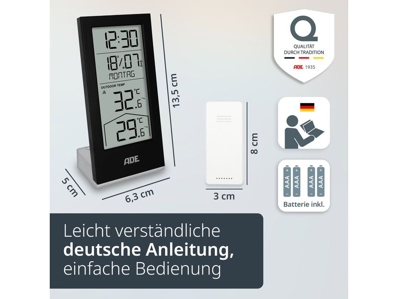 ADE Wetterstation mit Funk-Aussensensor Schwarz Wetterstation mit Funk-Aussensensor