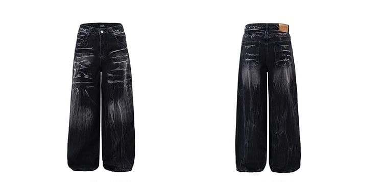 rinkoplan - Low Waist Washed Wide Leg Jeans