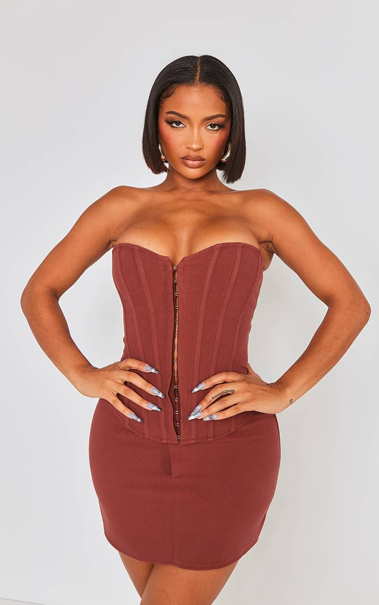 Chocolate Brown Mini-jupe Micro Tissée Shape Coordonnée