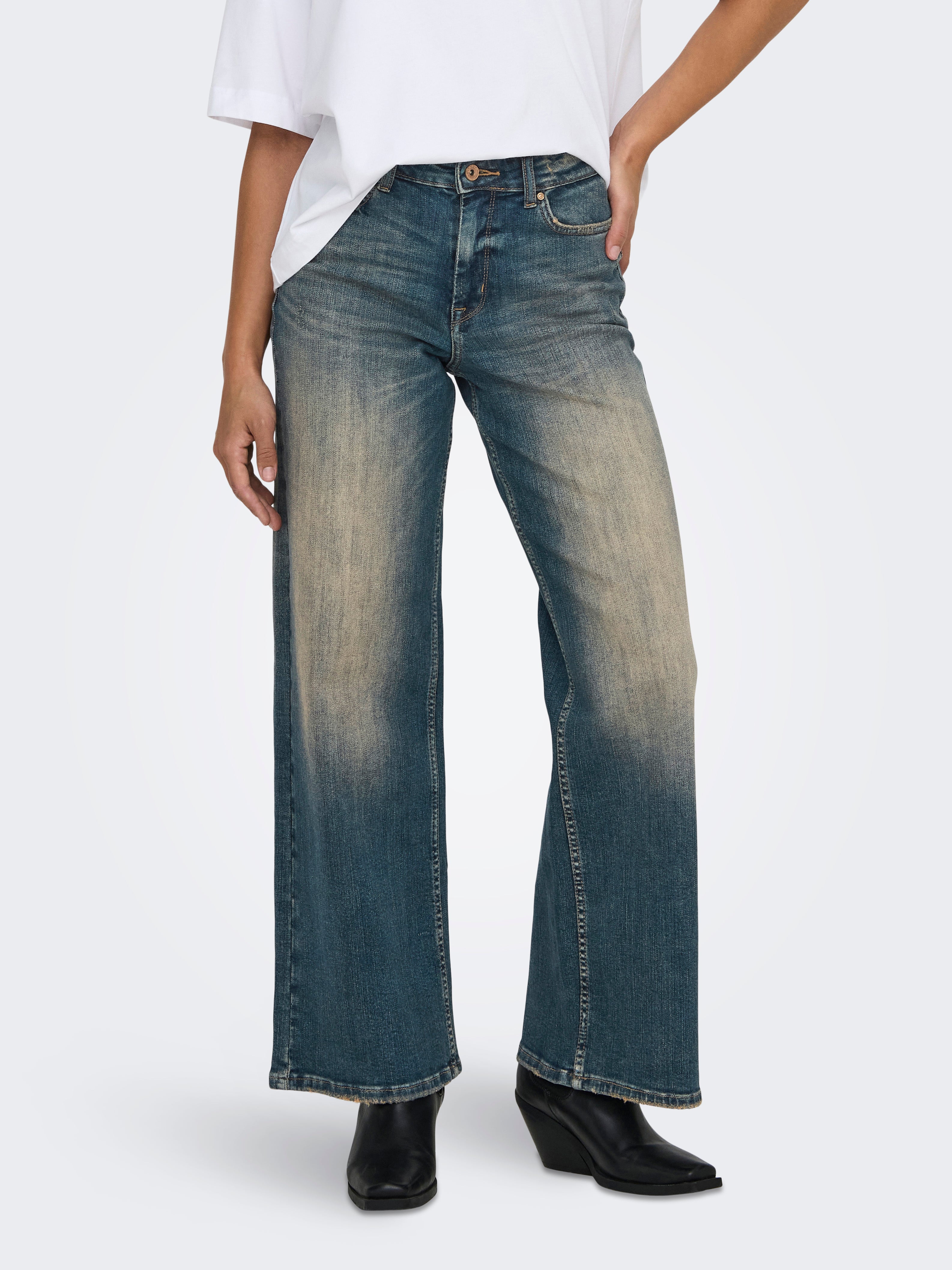 ONLMADISON Hohe Taille Weiter Beinschnitt Jeans Medium Blue Denim