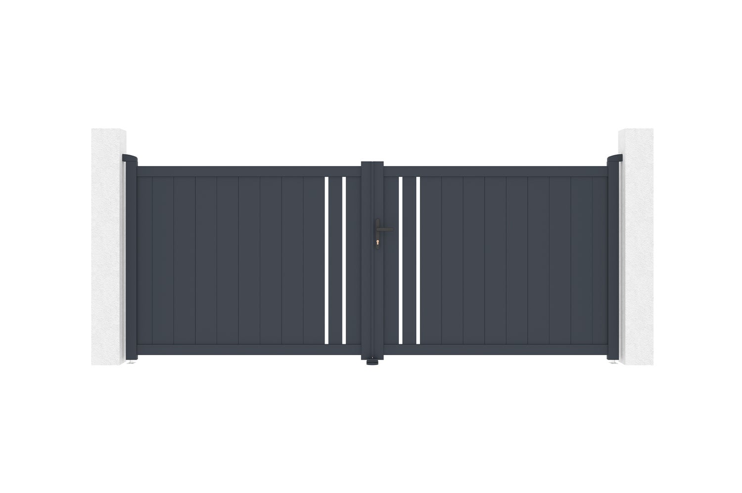 Dubbele poort van aluminium, 3,5 m breed, GIONA, H.140 cm, grijs