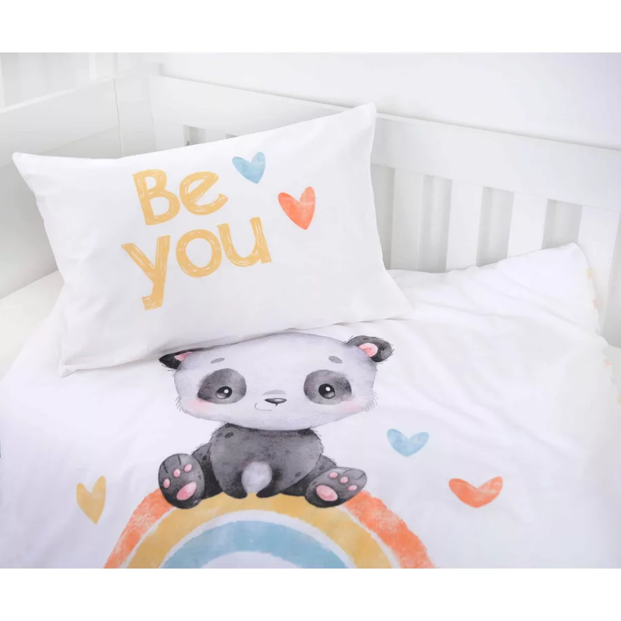 babybest®Flanell-Bettwäsche Regenbogen Panda 100 x 135cm