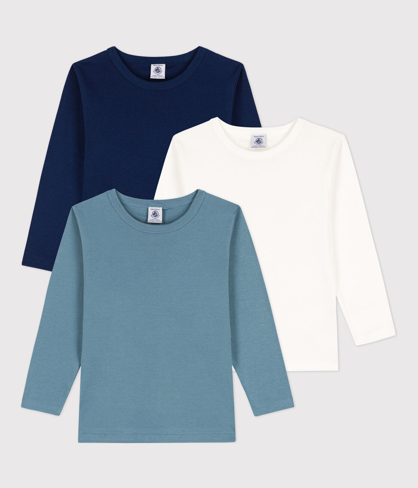 Lot de 3 tee-shirts manches longues enfant fille / garçon en coton