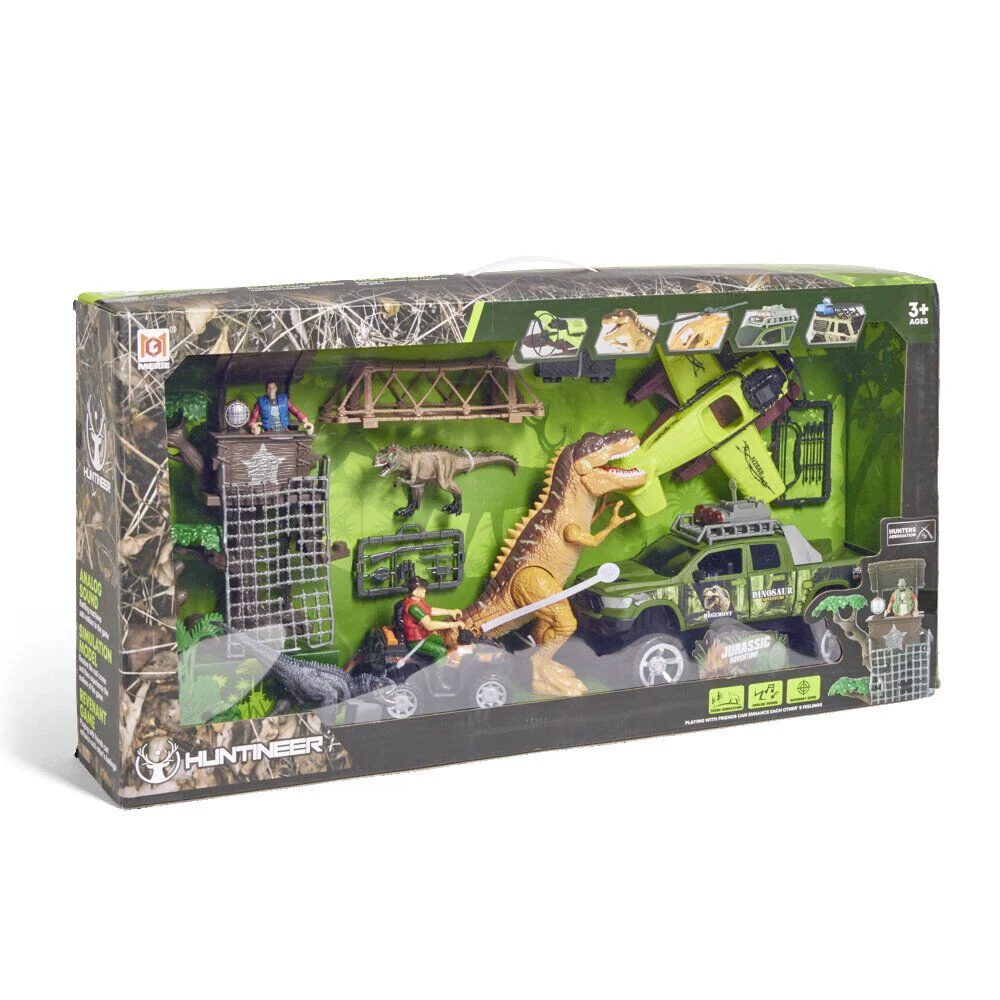 Kit dinosaure sonore et lumineux avec véhicule et accessoires