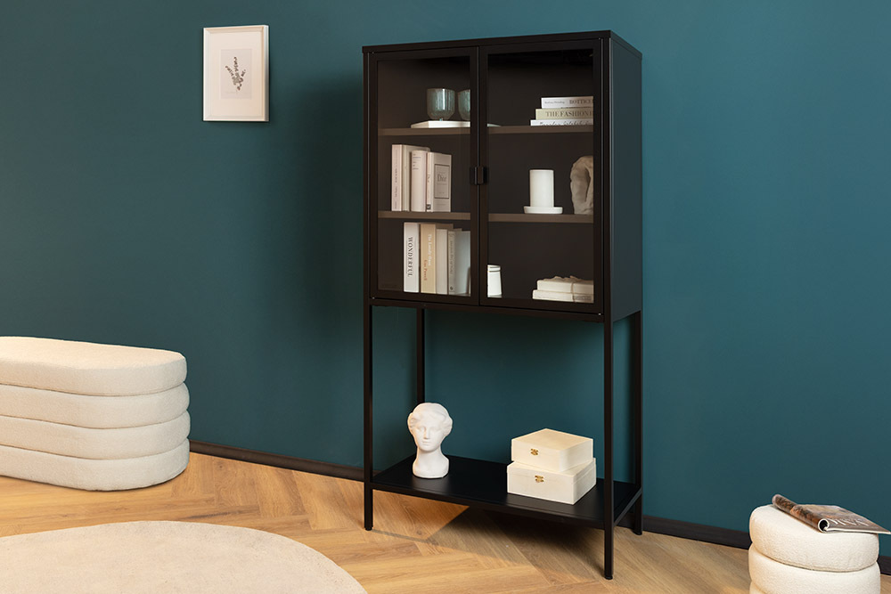 Industrial Vitrine DURA STEEL 150cm schwarz Metall Glas Highboard