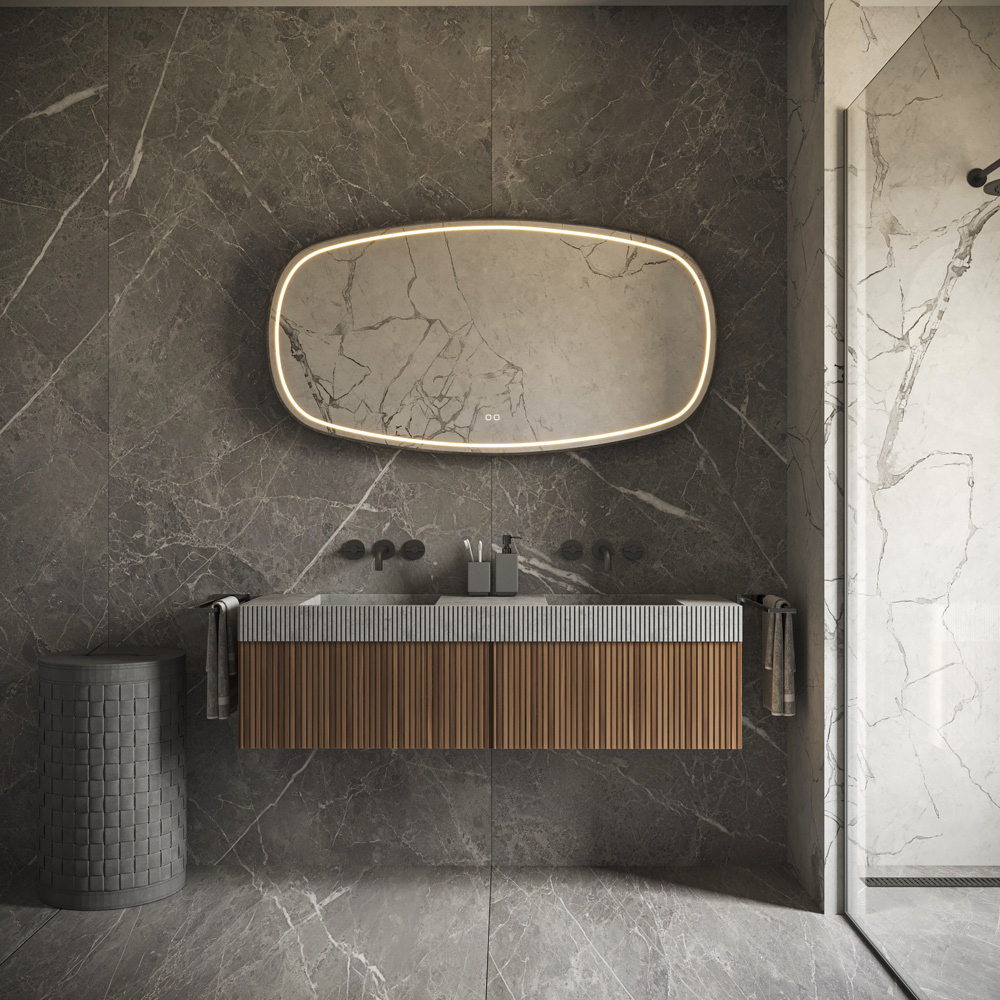 Hipp Design Phantom Deens ovale spiegel met verlichting en verwarming 120x70cm zwart
