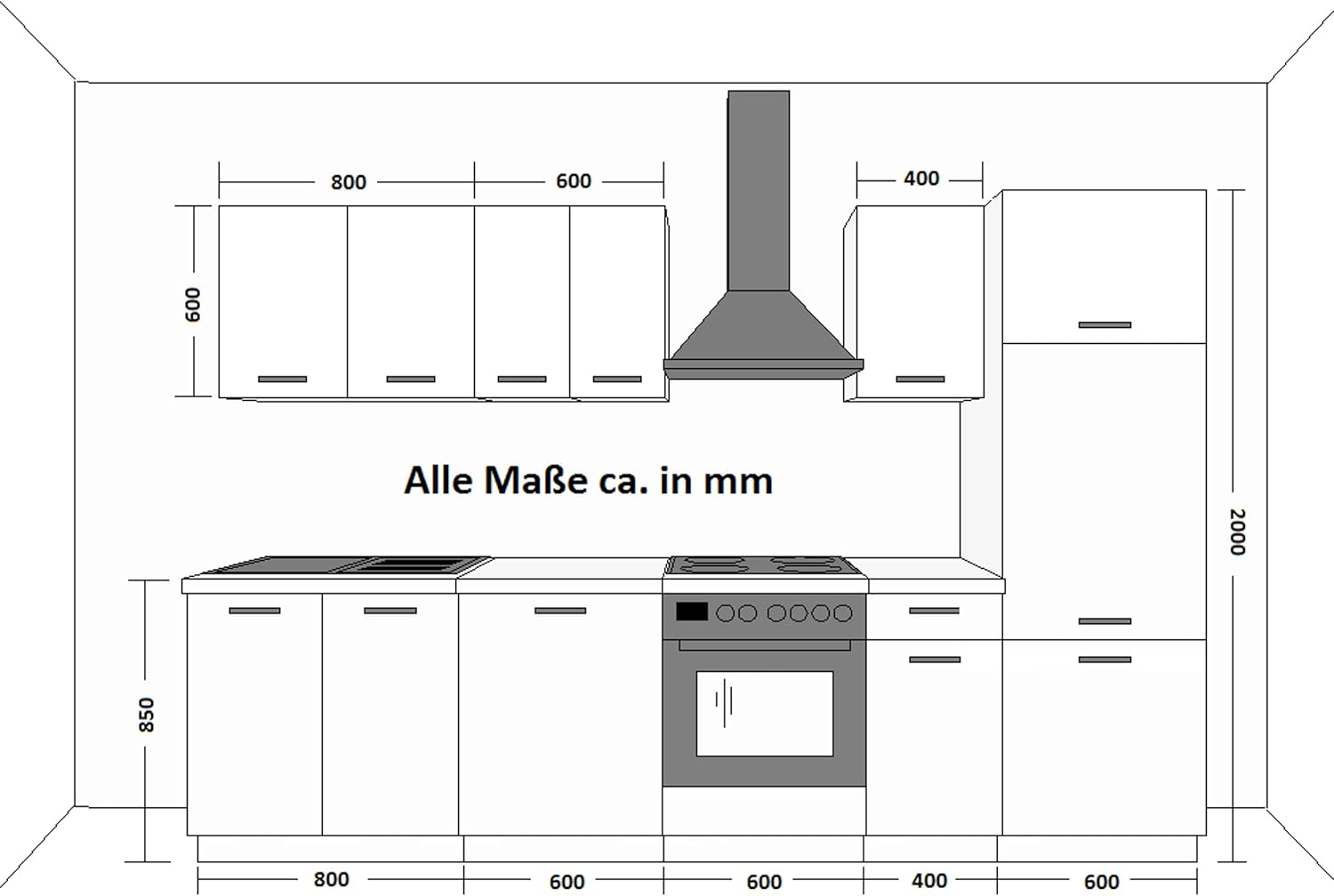 Küche Omega XL 300 cm Küchenzeile Küchenblock Einbauküche Schwarz + Weiß matt