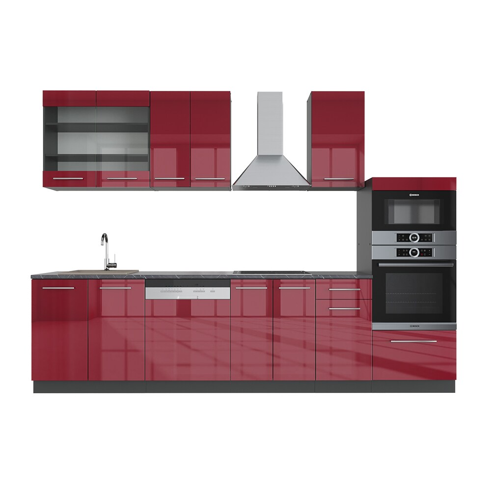 Vicco Küche Fame-Line 240 cm Küchenzeile Küchenblock Einbau Bordeaux Hochglanz