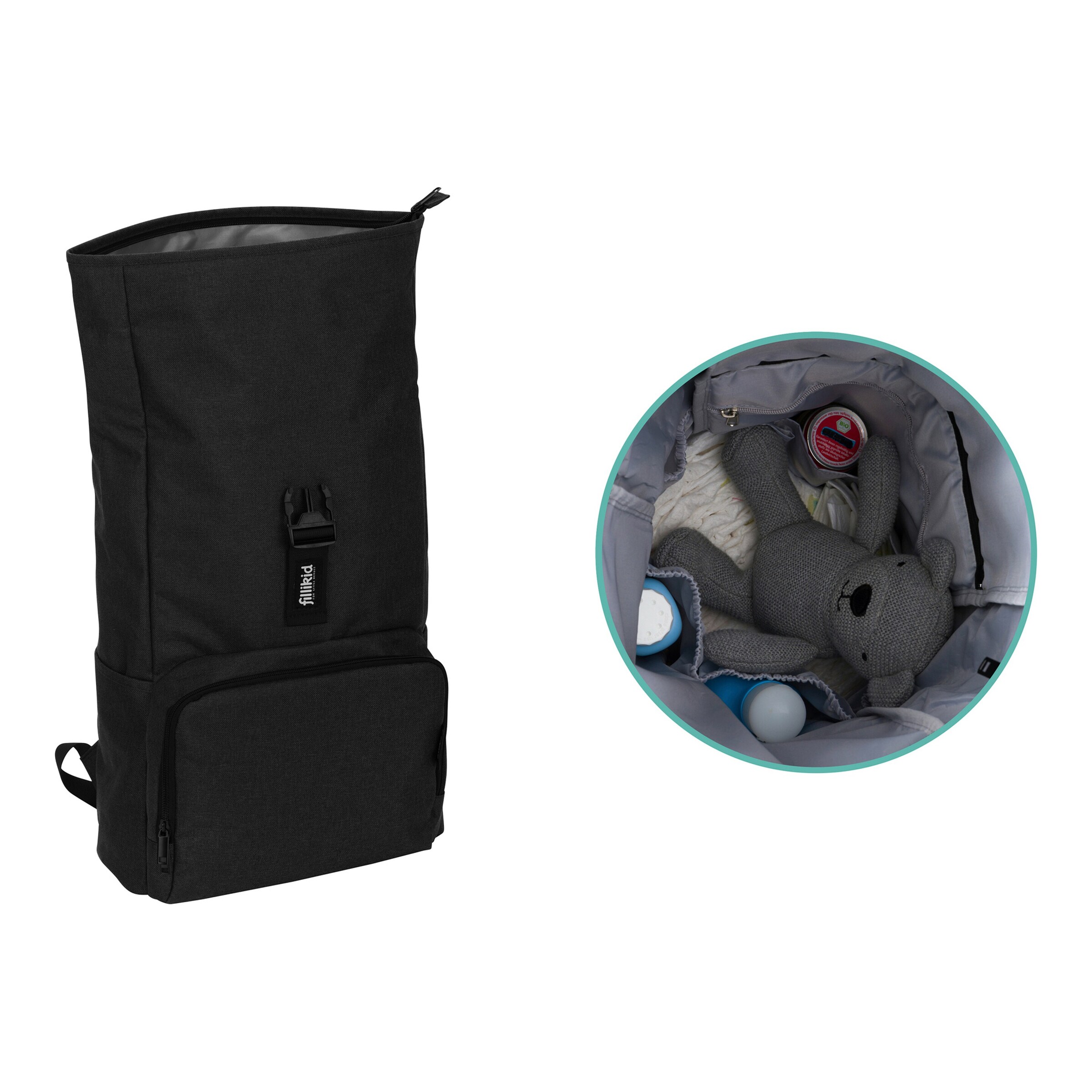 Fillikid Wickelrucksack Rolltop Tokio schwarz