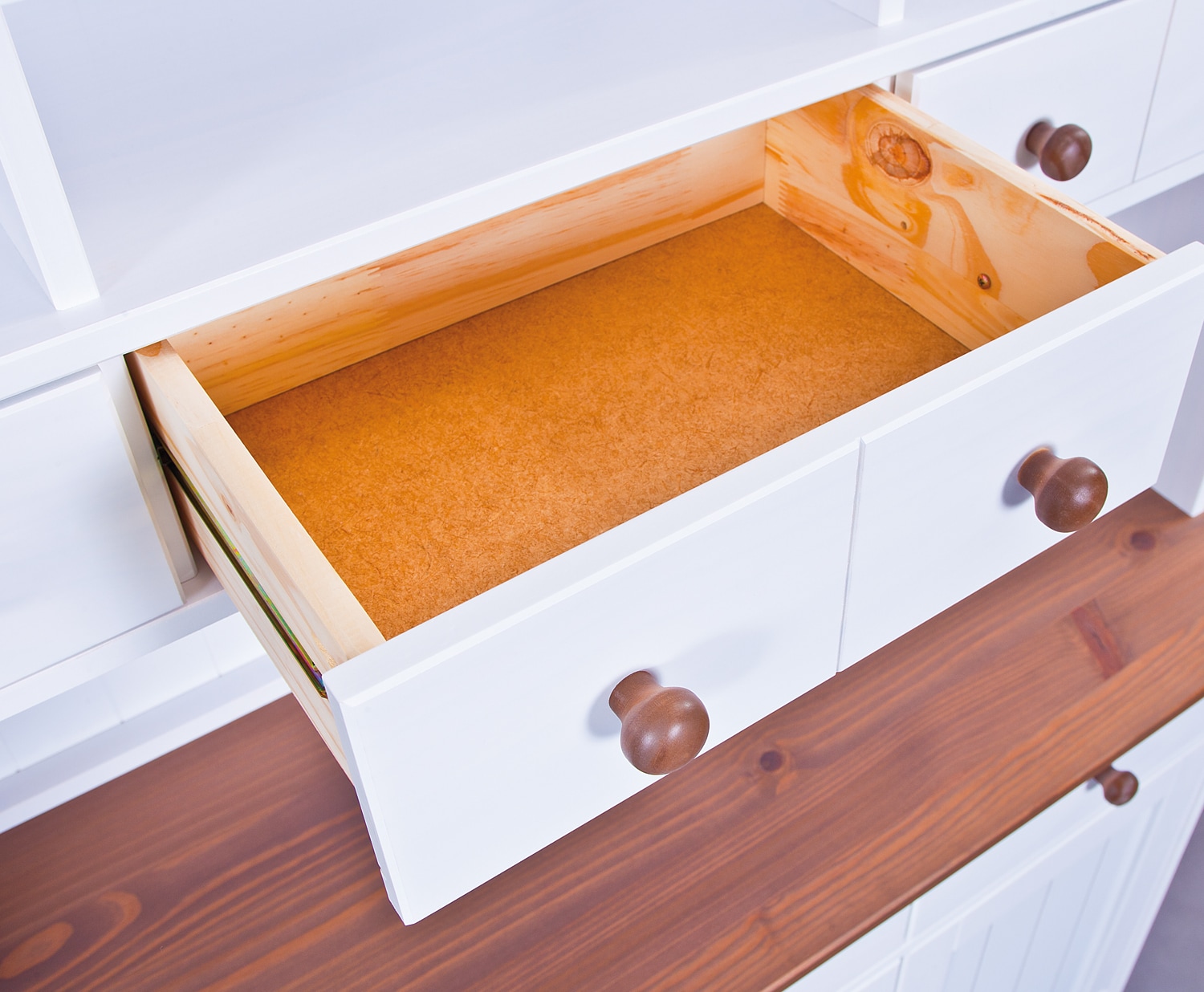 Inter Link FSC Buffet Bufferschrank Westerland - Kiefer Massivholz - 5 Türen, 6 Schubladen - Weiss, Sepia lackiert