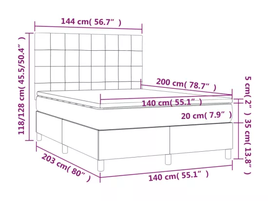 Sommier tapissier avec matelas et LED Rose 140x200 cm Velours