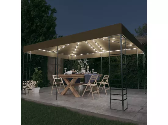 Tonnelle avec guirlande lumineuse à LED 3x4 m Taupe