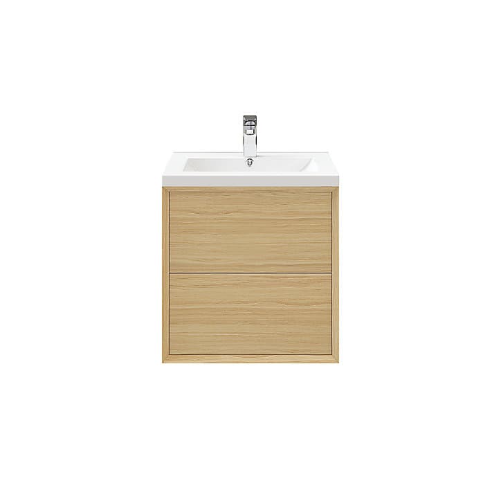 Meuble sous vasque à suspendre GoodHome Avela placage chêne 60 cm + plan vasque Nira