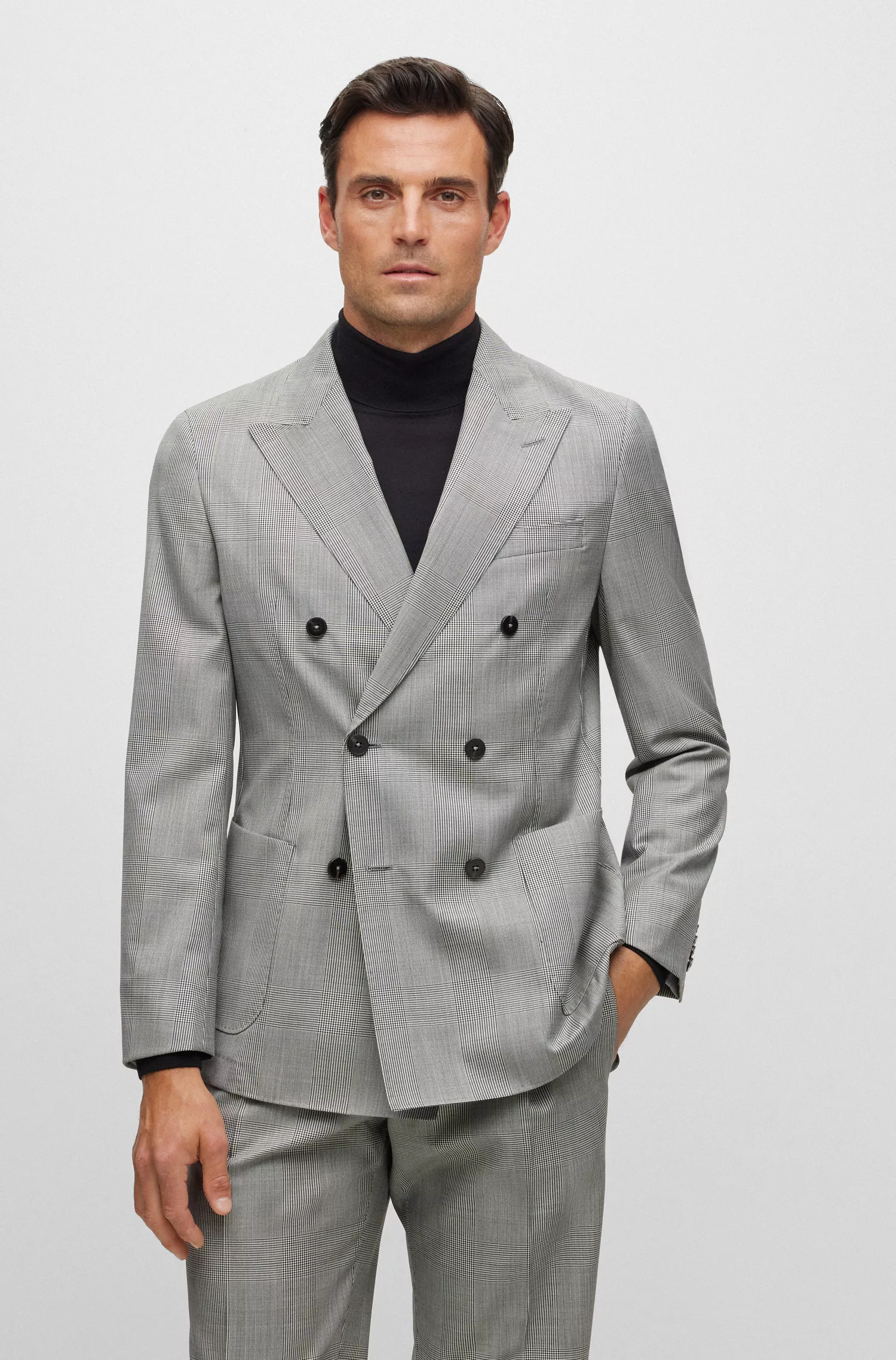 Terno BOSS Camel Slim-fit em lã virgem xadrez