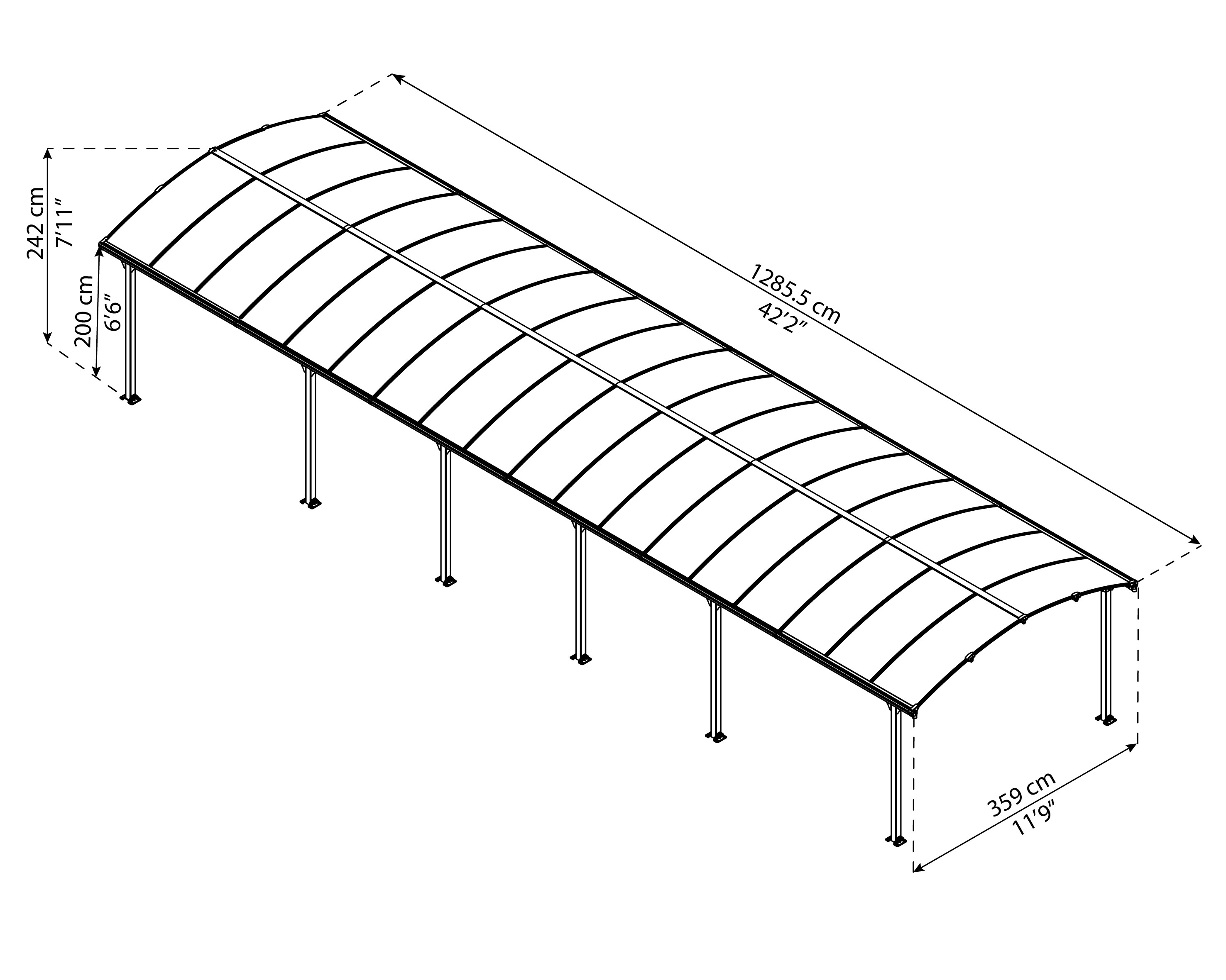 Palram Canopia Arcadia Carport, anthrazit 1285,5x359x242 in cm (LxBxH)