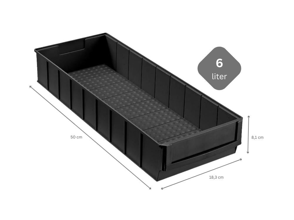 PROREGAL Geleidende industriële doos 500 B HxBxD 8,1 x 18,3 x 50 cm 6 liter ESD-opbergdoos Assortimentsdoos Kleine onderdelendoos
