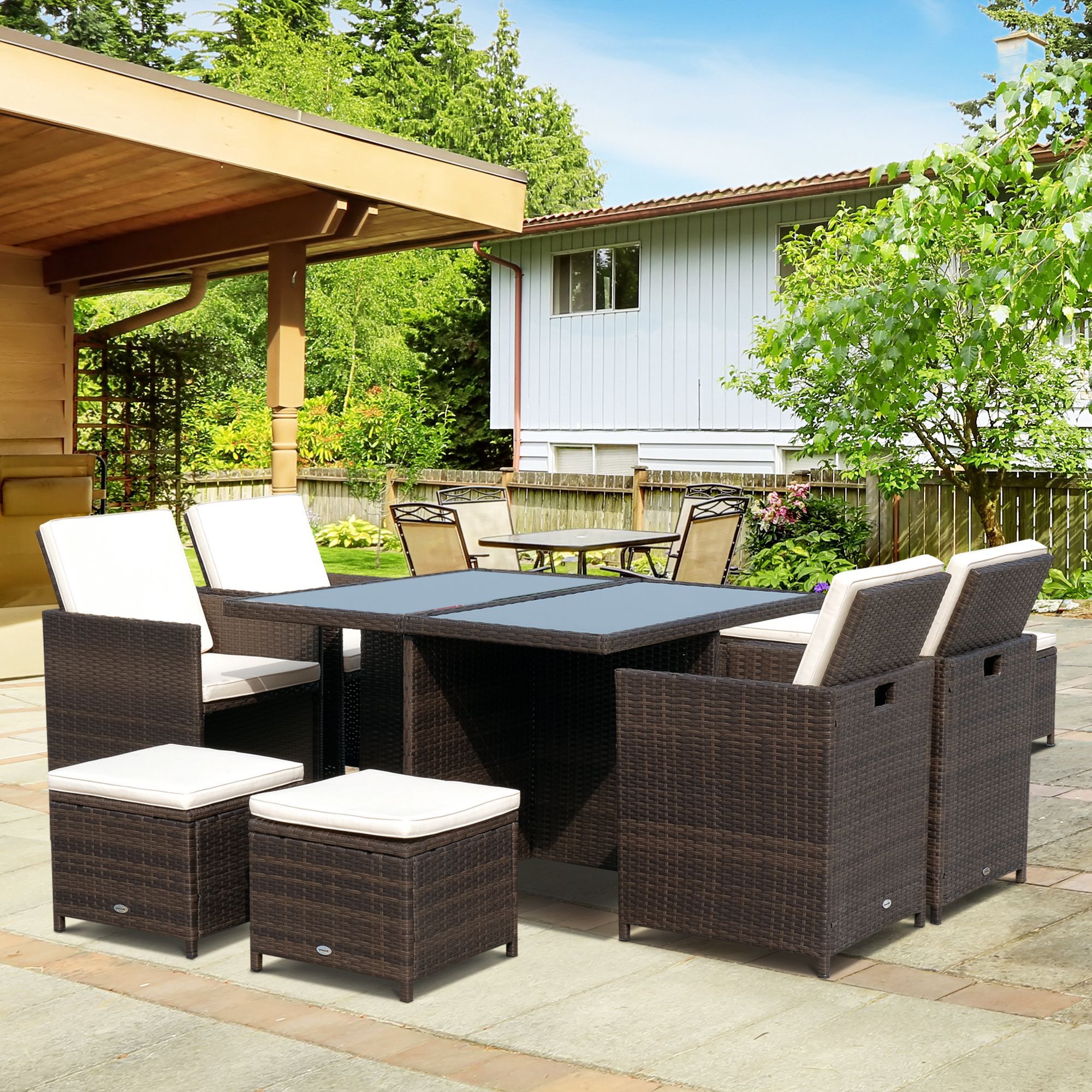 Outsunny Polyrattan Gartenmöbel als 21-tlg. Set braun, cremeweiß
