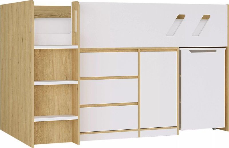Vente-unique - SAGITI - Combinatiebed - Wit - Natuurlijk Licht - Spaanplaat