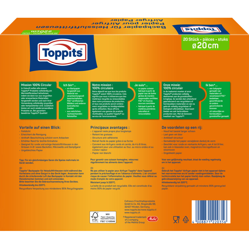 Toppits Airfryer papier 20cm