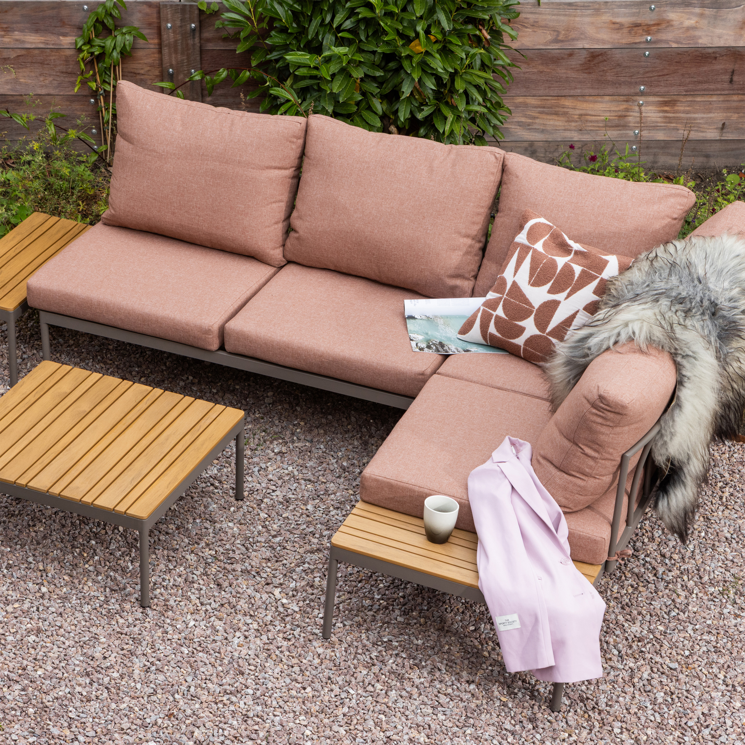 WOOOD Zaro Loungeset Tuin - Metaal|Polywood - Roze - 65x183x67