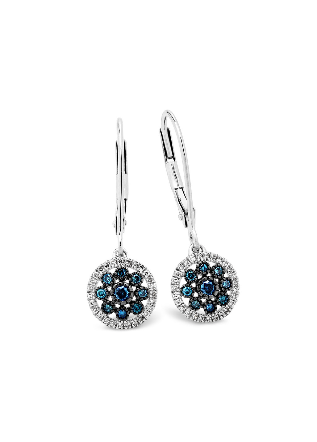 Schöne Ohrringe mit blauen Brillanten und weißen Diamanten