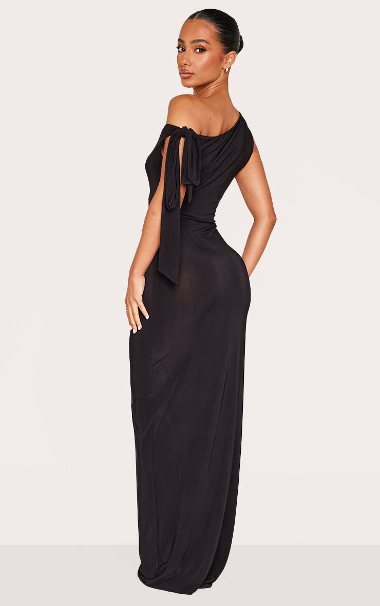 Noir Robe Longue En Jersey Slinky Avec Détail Noué Petite Taille