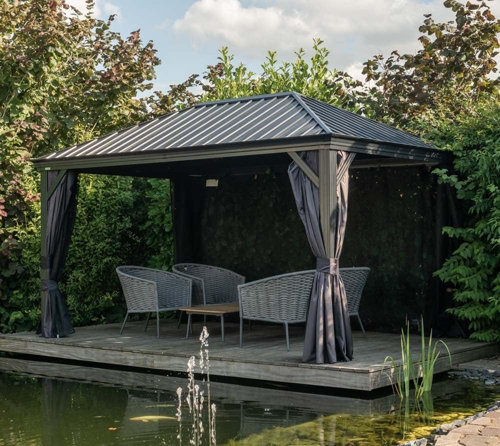 Sojag Alu Pavillon Marsala 1014 | Hardtop Pavillon mit Moskitonetz | Anthrazit | 298x423x278 cm