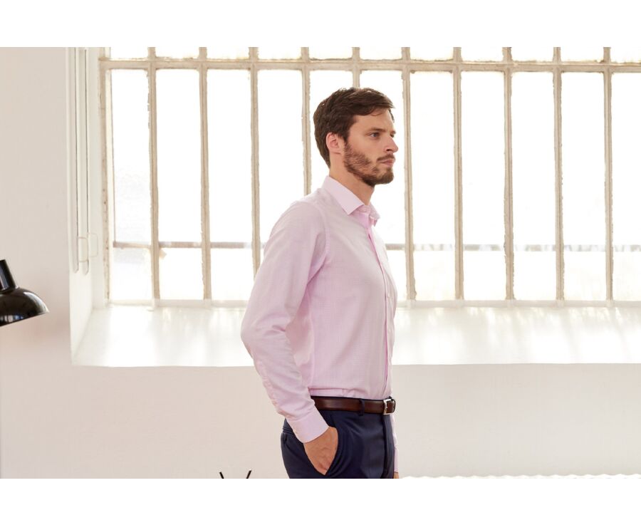 Chemise twill Blanche à carreaux Rose Clair homme  - MARTINIEN