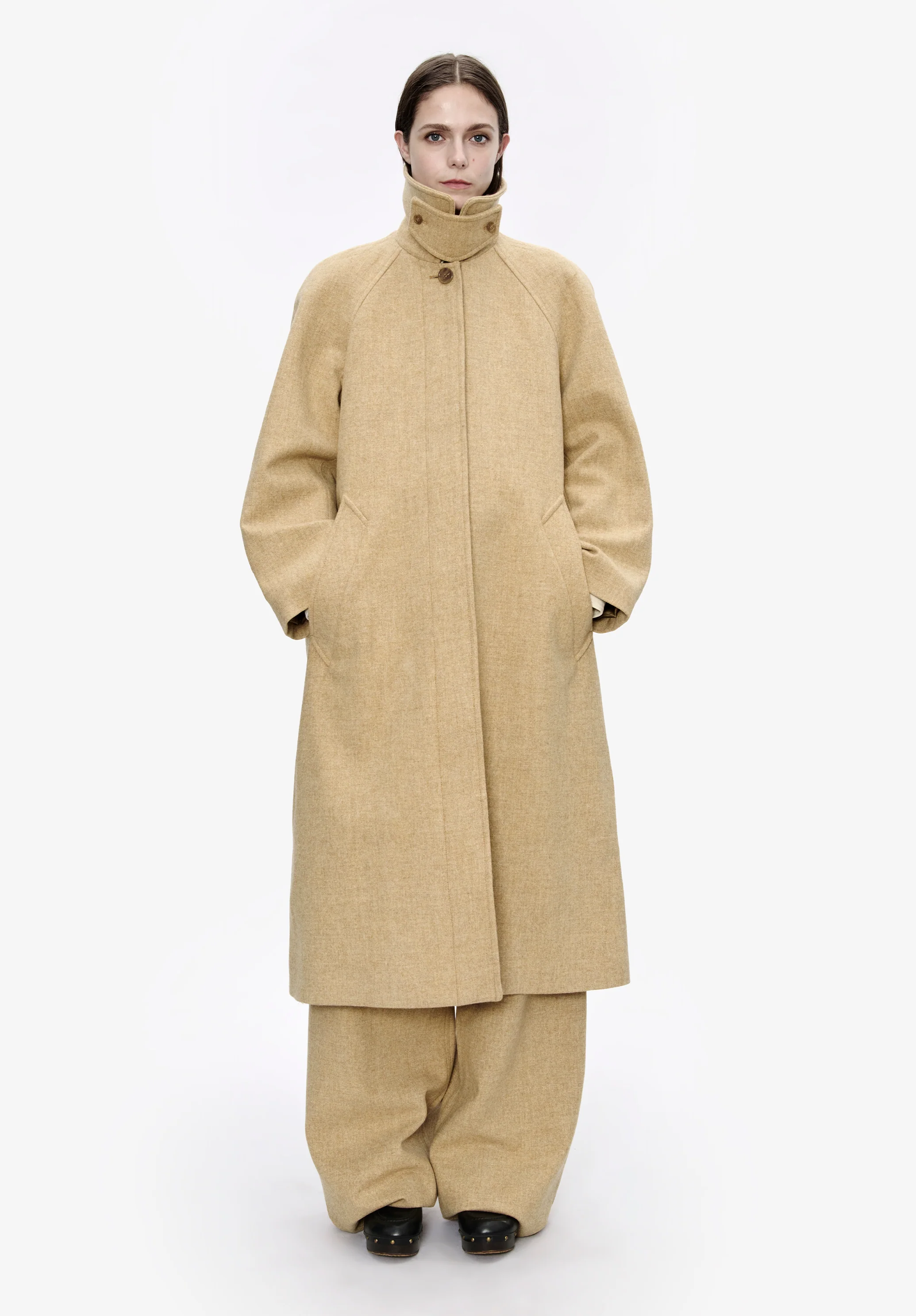 Manteau uni manches raglan - Beige chine