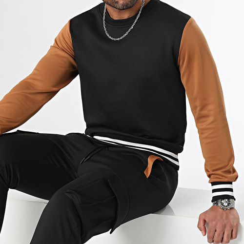 Ensemble Sweat Crewneck Et Pantalon Jogging 0142 Noir Camel