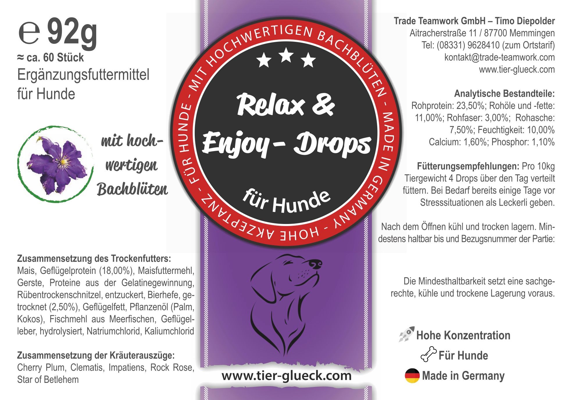 TierGlück Relax & Enjoy Drops mit Bachblüten für Hunde