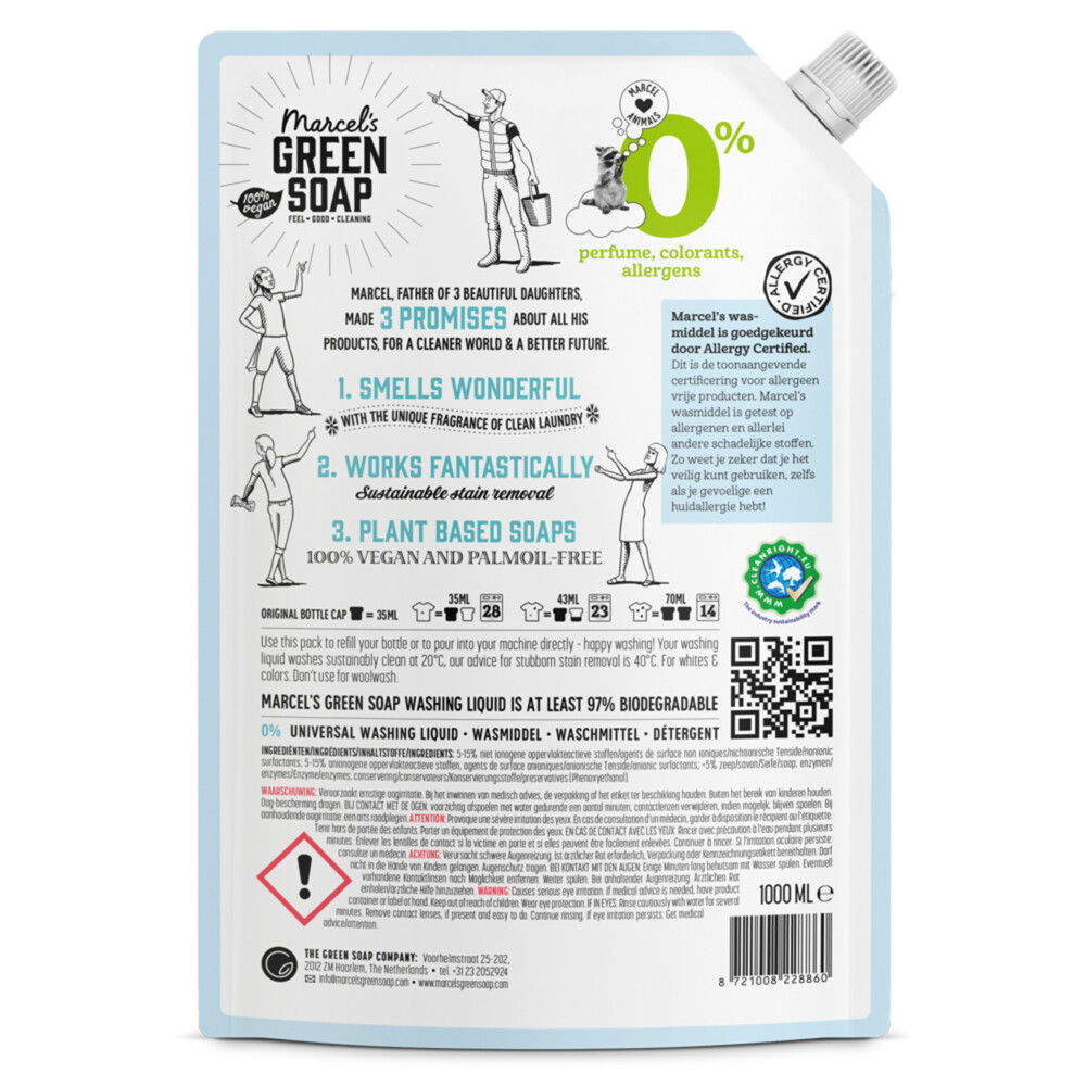 Marcel’s Green Soap Wasmiddel Universeel 0% Navulling (1000 ml)