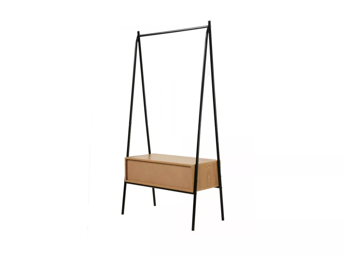 Penderie en métal Noir avec 1 Tiroir décor Chêne H170cm - JILL