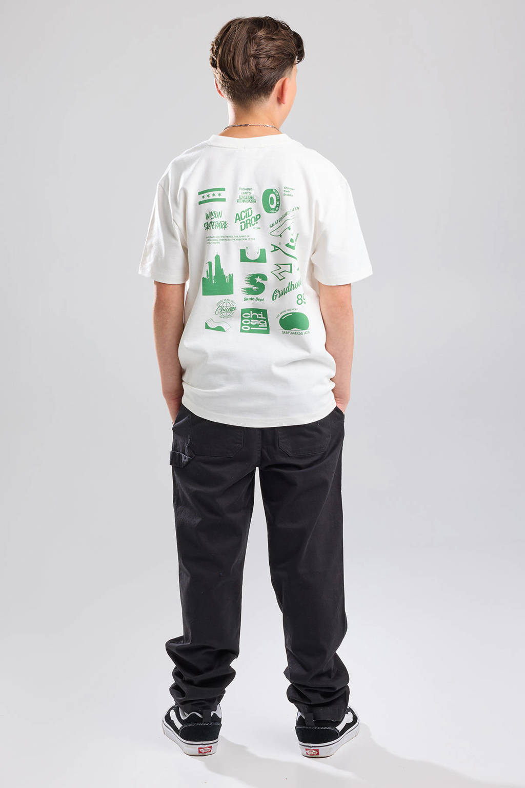 America Today T-shirt met backprint wit/groen