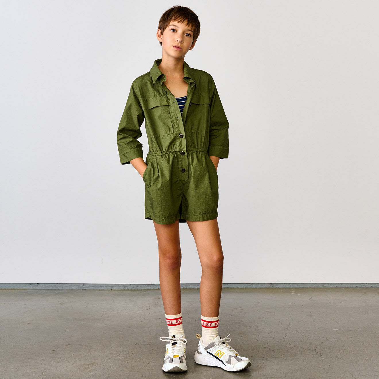 Bellerose Combinaison short Aerial en Coton vert kaki