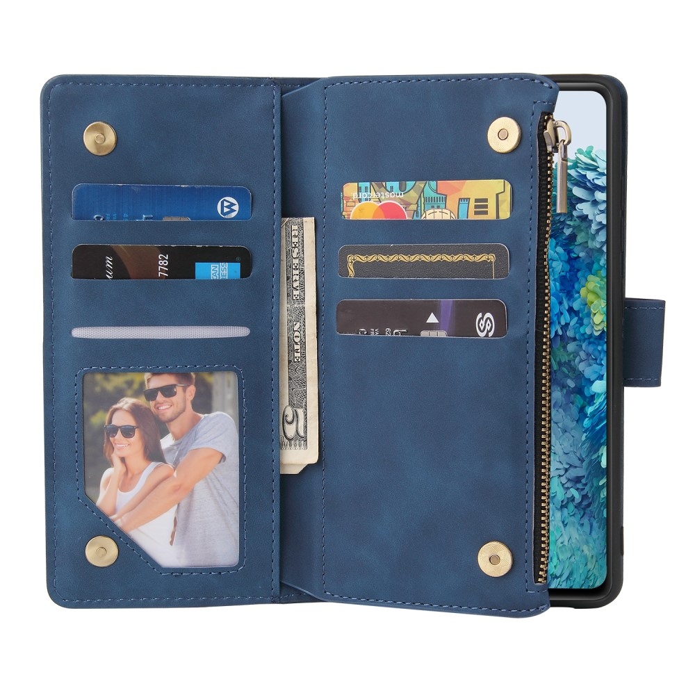 Samsung Galaxy S20 FE / S20 FE 5G Leder Wallet Etui Tasche mit 9 Kartenfächern   Münzfach - Dunkelblau
