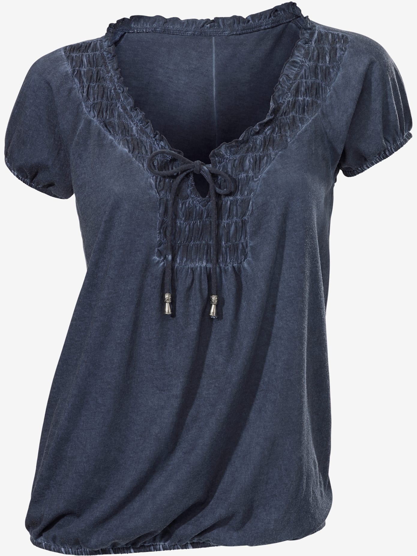 T-shirt en v look tendance avec empiècement smocké à l'encolure