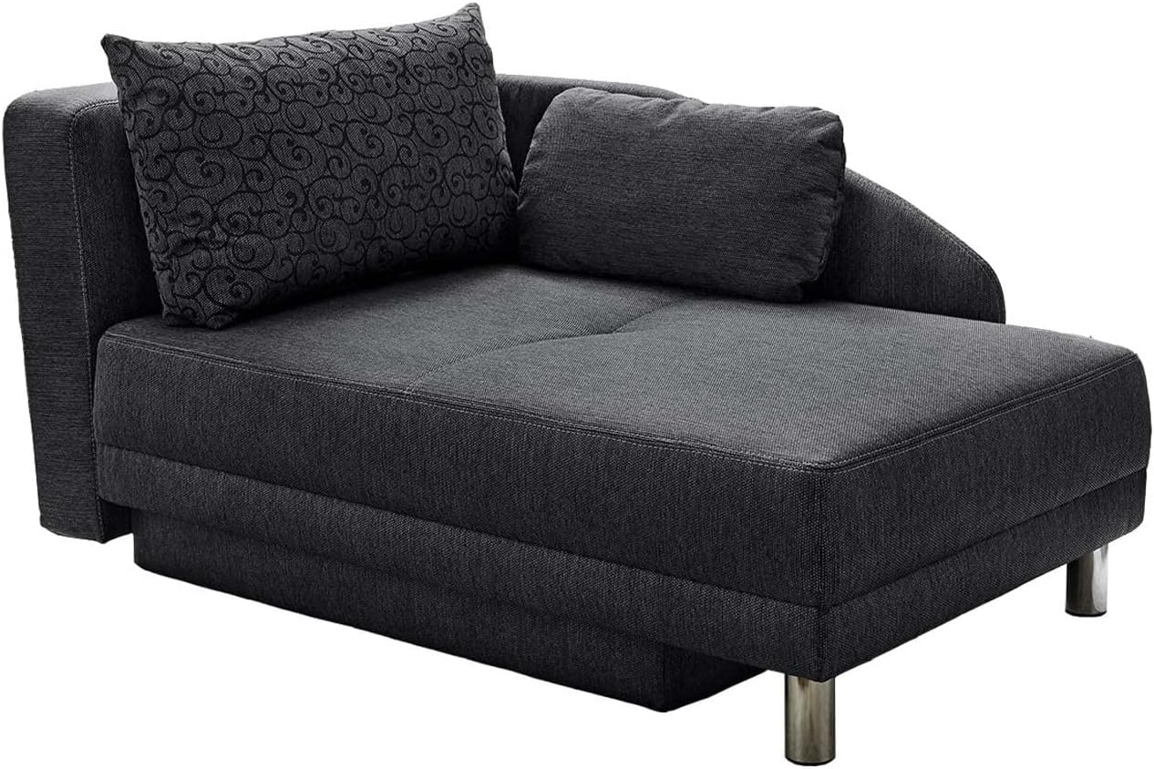 Stilvolle Recamiere mit Federkernpolsterung, Schlaffunktion, Bettkasten, B149/T90/H80 cm, ausziehbar zur Liegefläche von 200 x 84 cm, Stoff Flachgewebe in Anthrazit / 15121