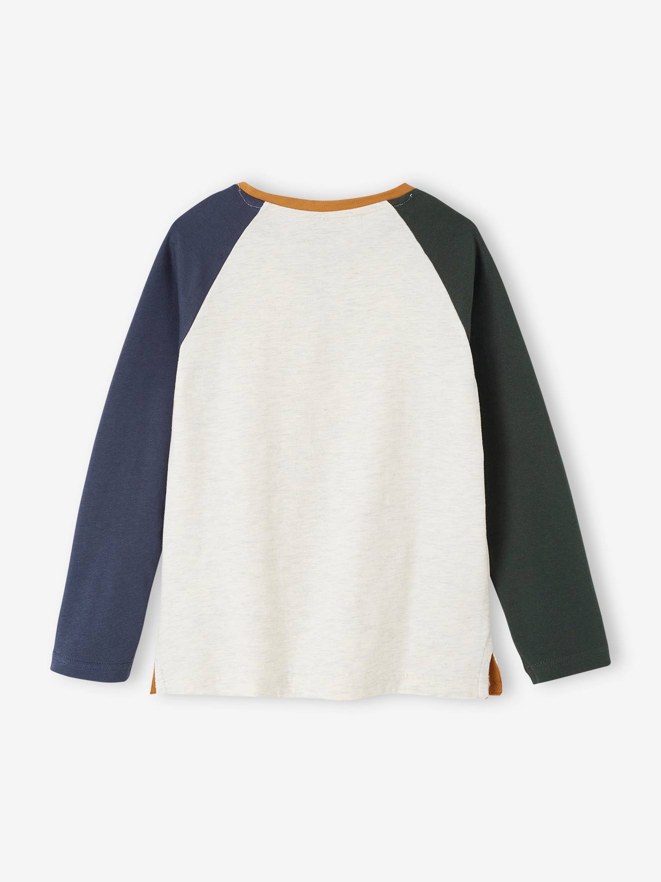 Camiseta esportiva raglan de manga comprida para meninos com estampa de monstro skatista, bege mesclado