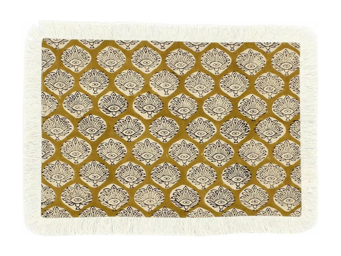 Now's Home - Lot 4 Sets De Table En Coton Jaune Moutarde + Franges 43x28cm Catane