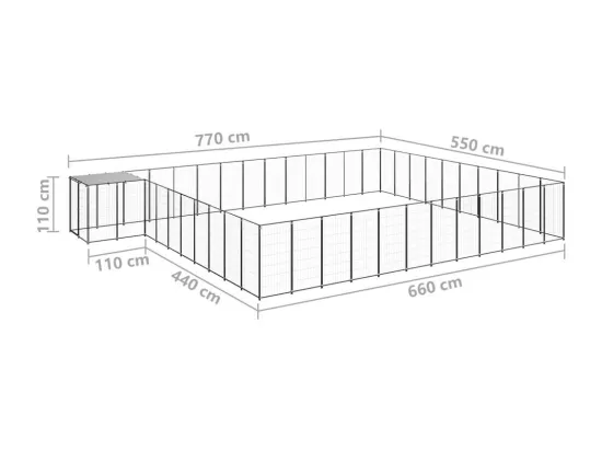 Chenil extérieur cage enclos noire 770 x 550 x 110 cm 02_0000529