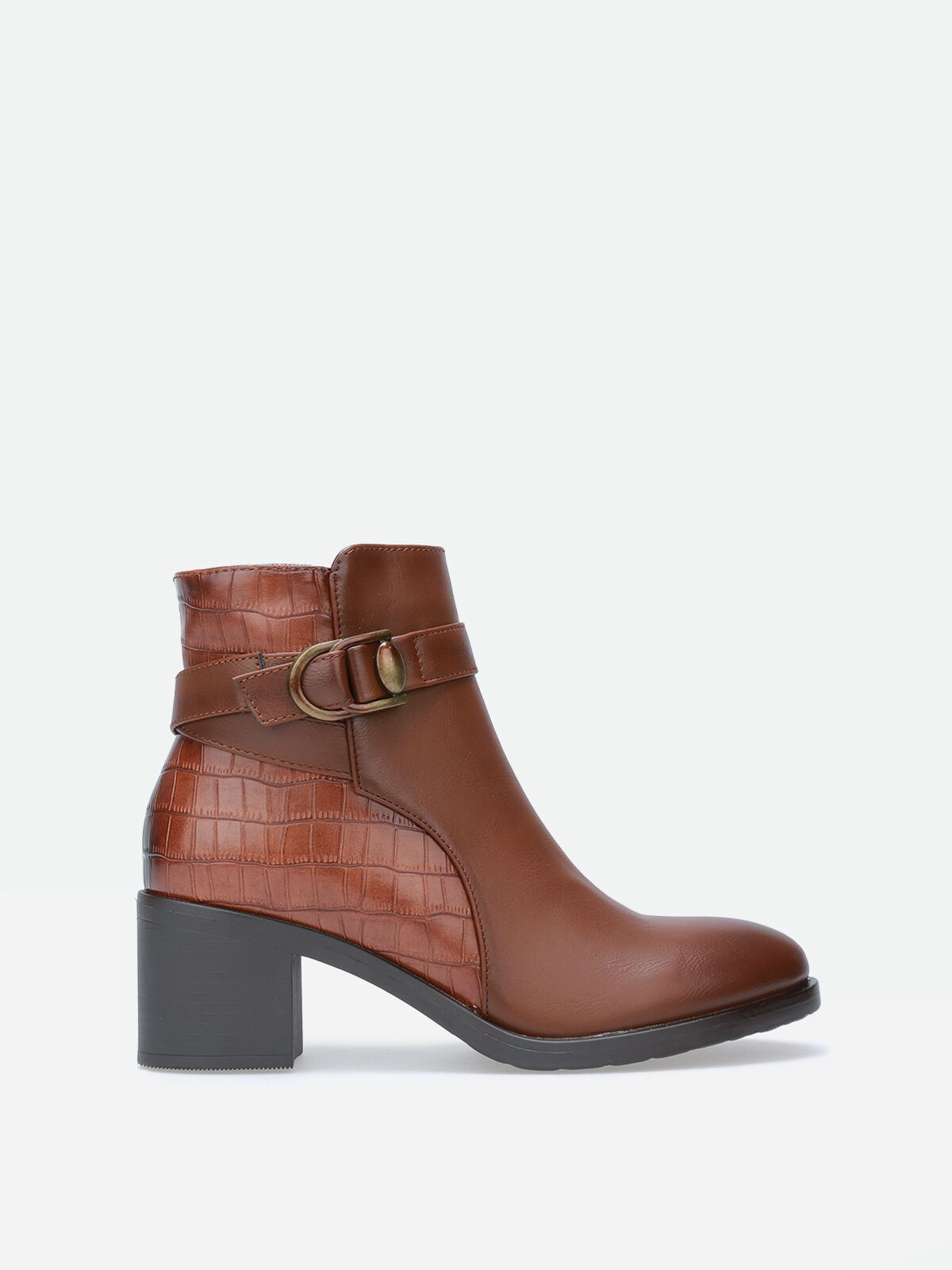 Bottines à simili texturé et boucle- Camel