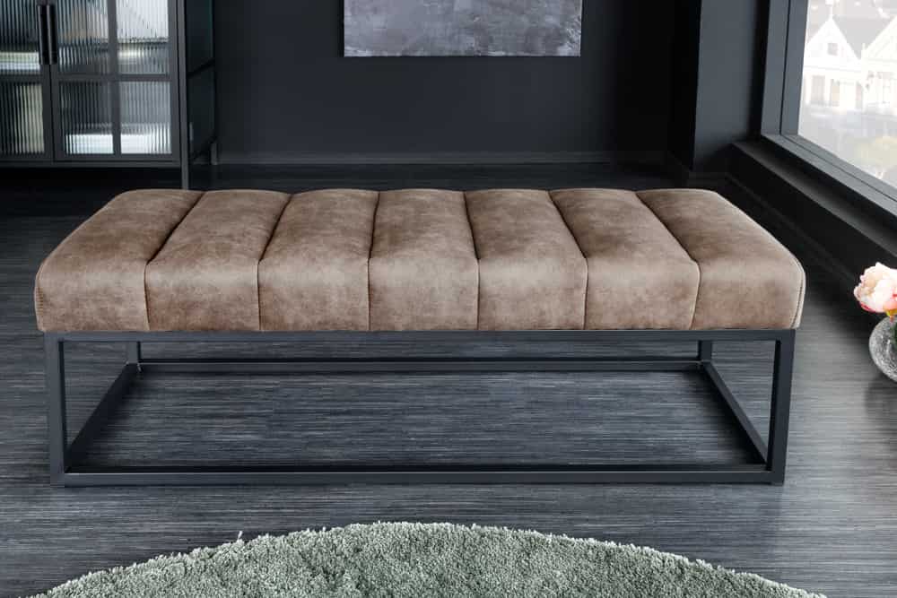 Design Sitzbank PETIT BEAUTÉ 110cm vintage taupe Microfaser schwarzes Metallgestell