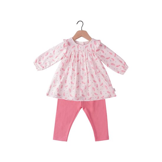 Love Me Too Ensemble Robe + Legging   Imprimé Plume        1 mois   de               P'tit bisou