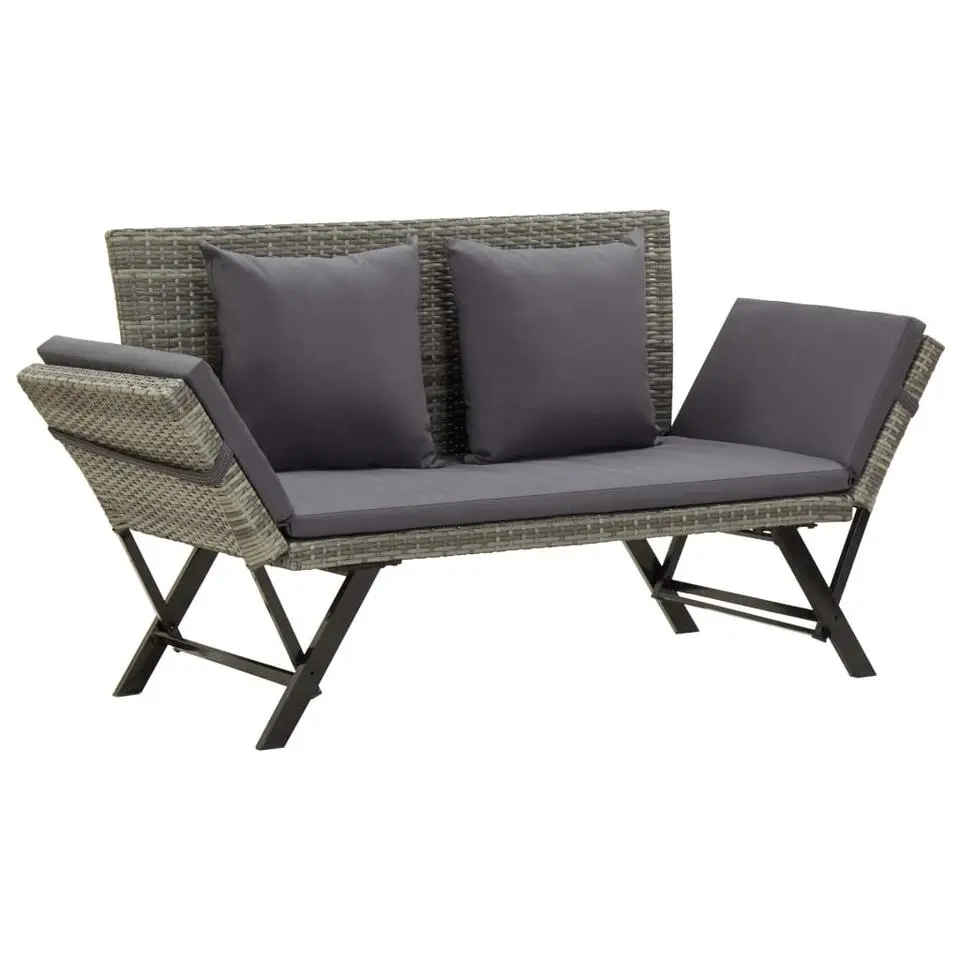 vidaXL - Tuinbank 2-in-1 - Grijs - Poly rattan -176 cm - Met kussens