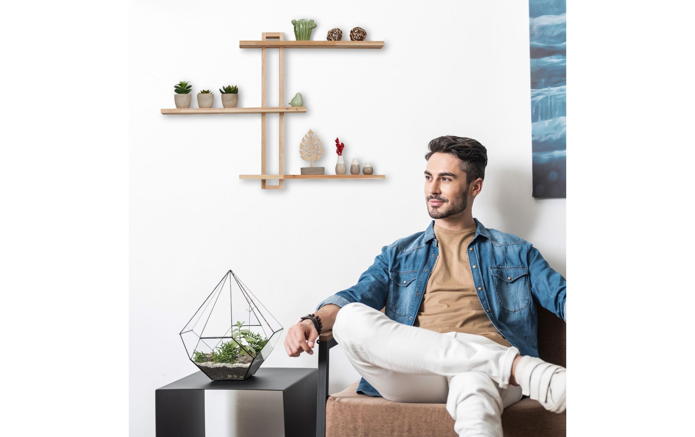 relaxdays Wandregal »56 x 80 x 9 cm, Nature«