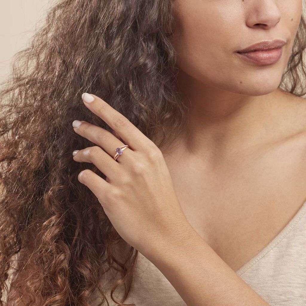 Bague Marie-eva Or Rose Amethyste Et Oxyde De Zirconium