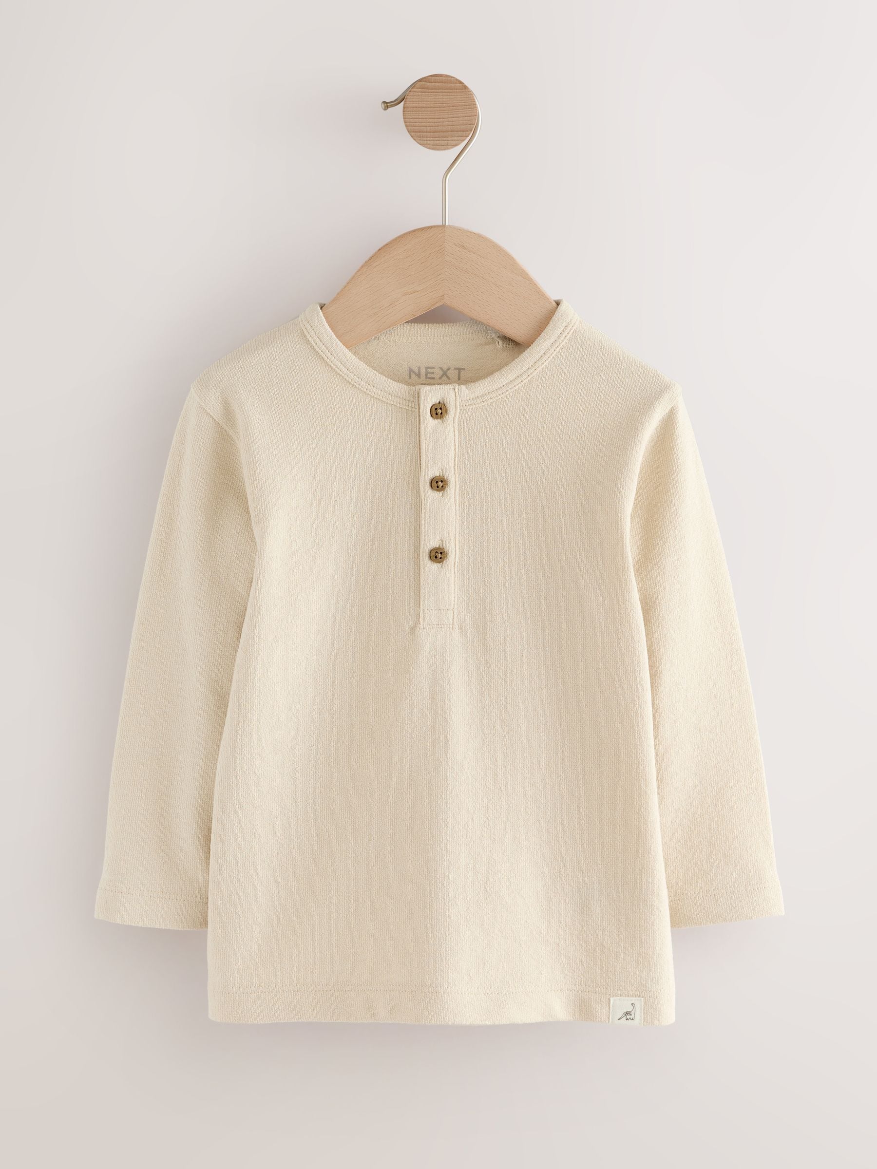 Pastelgeel - T-shirt met henleyhals en lange mouwen (3 mnd-7 jr)