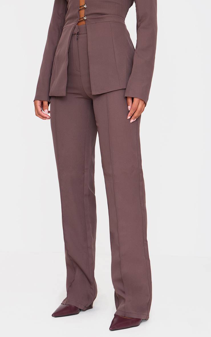 Chocolat Pantalon Large Taille Haute Tissé Et Structuré